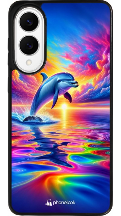 Coque Samsung Galaxy S25 Edge - Silicone rigide noir Dauphin arc-en-ciel heureux