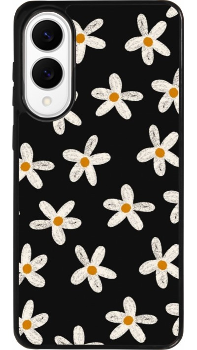 Coque Samsung Galaxy S25 Edge - Silicone rigide noir Easter 2024 white on black flower