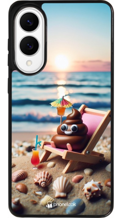 Coque Samsung Galaxy S25 Edge - Silicone rigide noir Emoji caca sur chaise longue