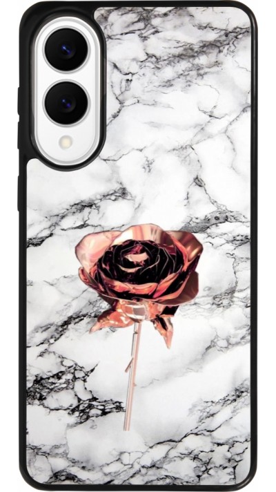 Coque Samsung Galaxy S25 Edge - Silicone rigide noir Marble Rose Gold Coque Samsung Galaxy S25 Edge - Silicone rigide noir Marble Rose Gold