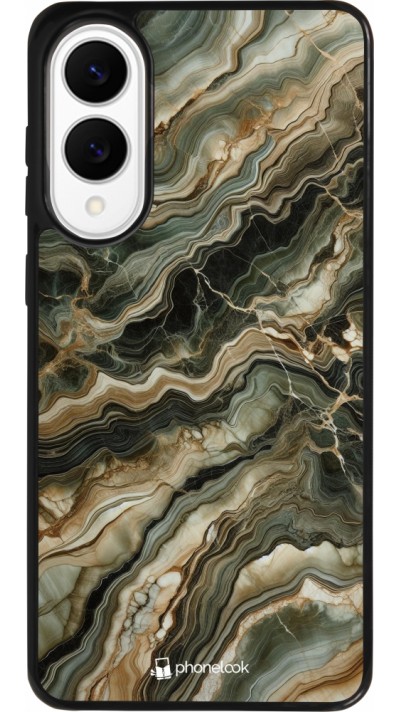 Coque Samsung Galaxy S25 Edge - Silicone rigide noir Marbre Olive Coque Samsung Galaxy S25 Edge - Silicone rigide noir Marbre Olive