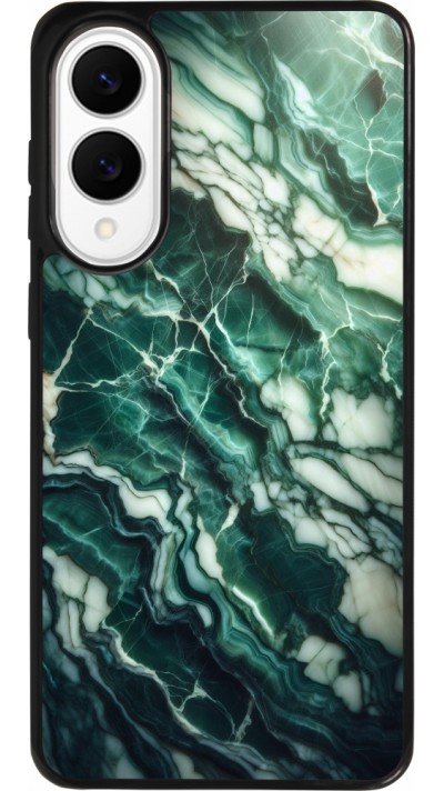 Coque Samsung Galaxy S25 Edge - Silicone rigide noir Marbre vert majestueux Coque Samsung Galaxy S25 Edge - Silicone rigide noir Marbre vert majestueux
