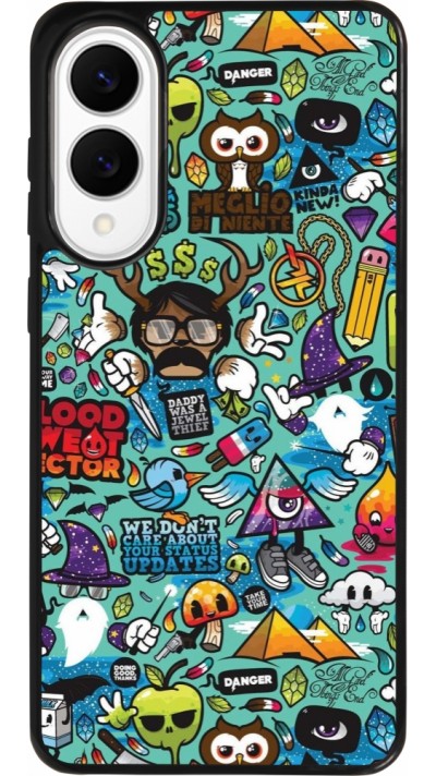 Coque Samsung Galaxy S25 Edge - Silicone rigide noir Mixed Cartoons Turquoise Coque Samsung Galaxy S25 Edge - Silicone rigide noir Mixed Cartoons Turquoise