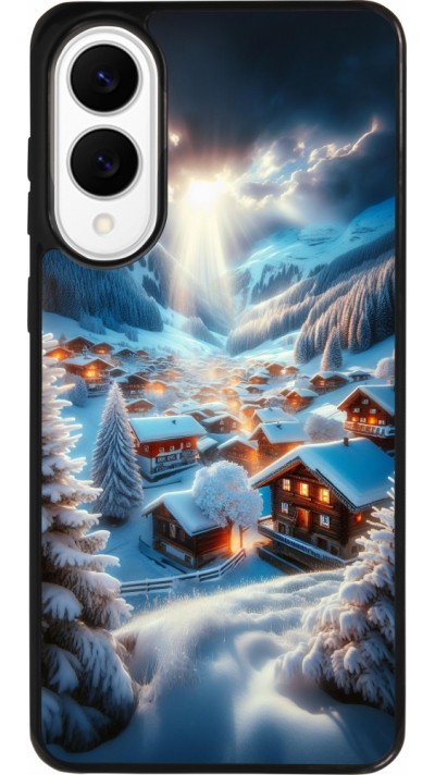 Coque Samsung Galaxy S25 Edge - Silicone rigide noir Mont Neige Lumière Coque Samsung Galaxy S25 Edge - Silicone rigide noir Mont Neige Lumière