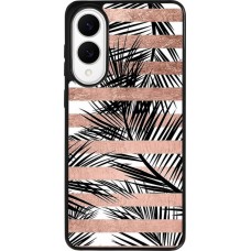 Coque Samsung Galaxy S25 Edge - Silicone rigide noir Palm trees gold stripes