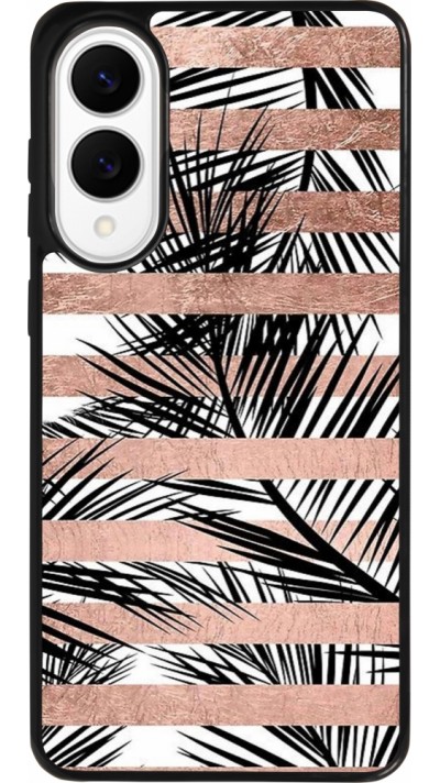 Coque Samsung Galaxy S25 Edge - Silicone rigide noir Palm trees gold stripes Coque Samsung Galaxy S25 Edge - Silicone rigide noir Palm trees gold stripes