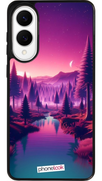 Coque Samsung Galaxy S25 Edge - Silicone rigide noir Paysage Violet-Rose Coque Samsung Galaxy S25 Edge - Silicone rigide noir Paysage Violet-Rose