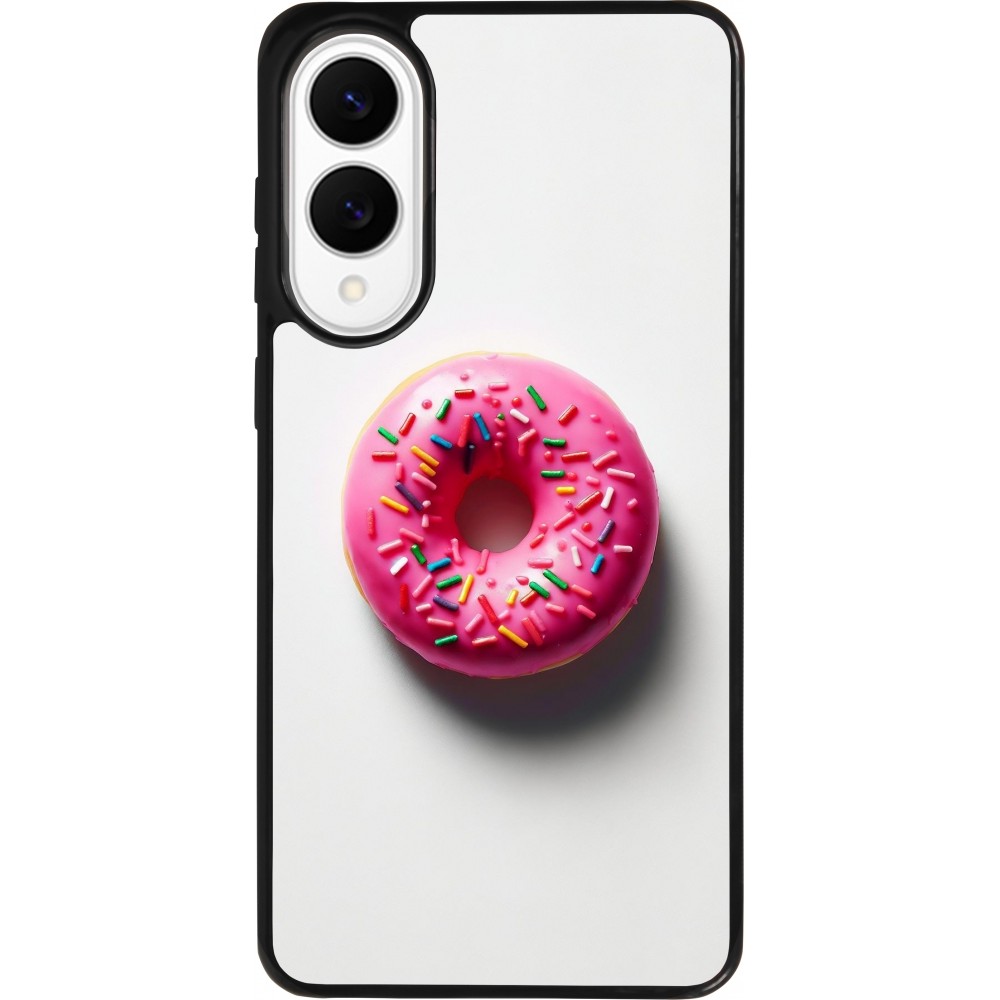 Coque Samsung Galaxy S25 Edge - Silicone rigide noir Weißer Hintergrund, pinker Donut