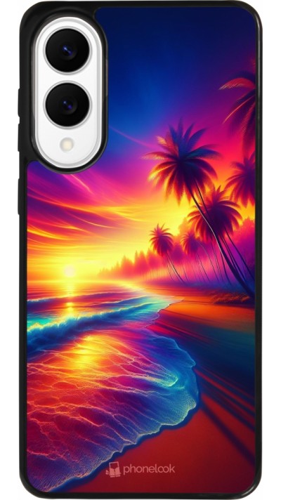 Coque Samsung Galaxy S25 Edge - Silicone rigide noir Plage coucher soleil flashy Coque Samsung Galaxy S25 Edge - Silicone rigide noir Plage coucher soleil flashy