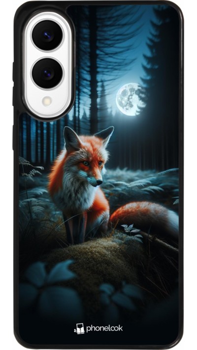 Coque Samsung Galaxy S25 Edge - Silicone rigide noir Renard lune forêt Coque Samsung Galaxy S25 Edge - Silicone rigide noir Renard lune forêt
