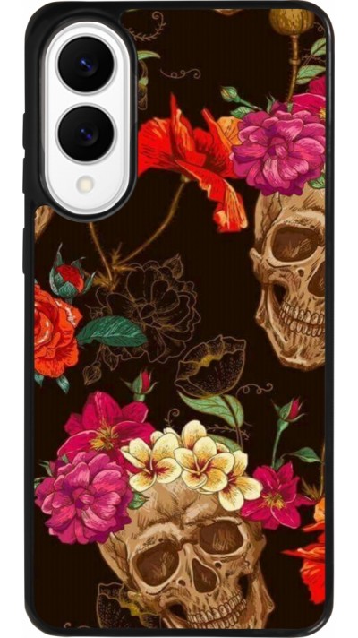 Coque Samsung Galaxy S25 Edge - Silicone rigide noir Skulls and flowers Coque Samsung Galaxy S25 Edge - Silicone rigide noir Skulls and flowers