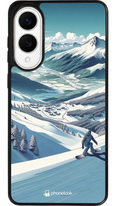 Coque Samsung Galaxy S25 Edge - Silicone rigide noir Snowboarder Montagne Coque Samsung Galaxy S25 Edge - Silicone rigide noir Snowboarder Montagne