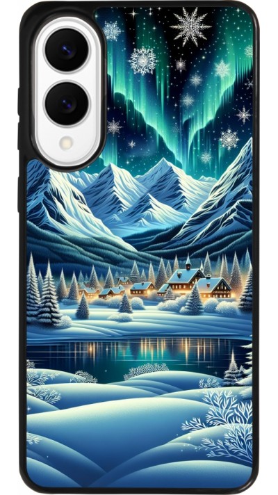 Coque Samsung Galaxy S25 Edge - Silicone rigide noir Snowy Mountain Village Lake night Coque Samsung Galaxy S25 Edge - Silicone rigide noir Snowy Mountain Village Lake night