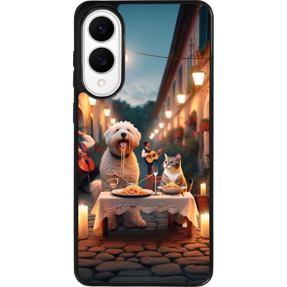 Coque Samsung Galaxy S25 Edge - Silicone rigide noir Valentine 2024 Dog & Cat Candlelight