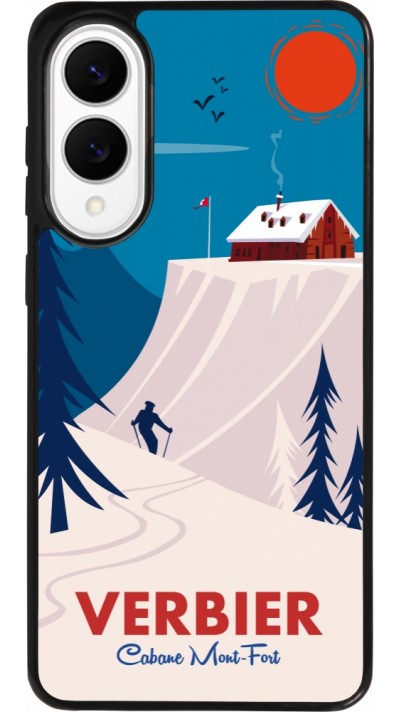 Coque Samsung Galaxy S25 Edge - Silicone rigide noir Verbier Cabane Mont-Fort Coque Samsung Galaxy S25 Edge - Silicone rigide noir Verbier Cabane Mont-Fort