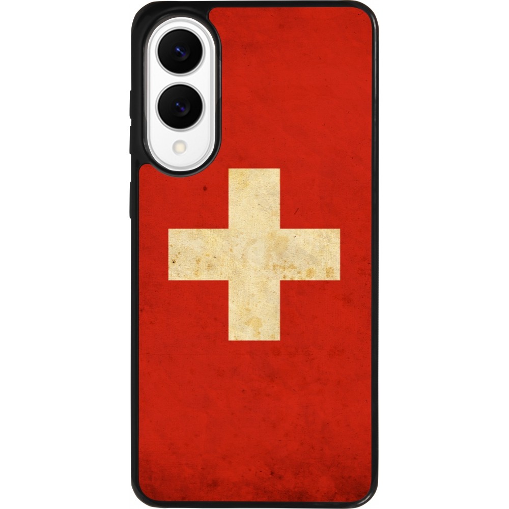 Coque Samsung Galaxy S25 Edge - Silicone rigide noir Vintage Flag SWISS