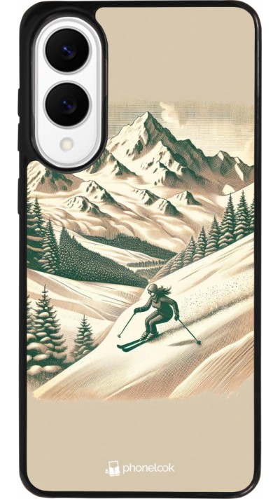 Coque Samsung Galaxy S25 Edge - Silicone rigide noir Vintage Ski Mountain Coque Samsung Galaxy S25 Edge - Silicone rigide noir Vintage Ski Mountain