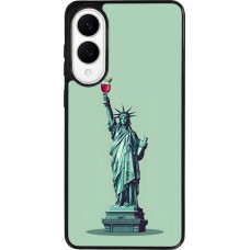 Coque Samsung Galaxy S25 Edge - Silicone rigide noir Wine Statue de la liberté avec un verre de vin