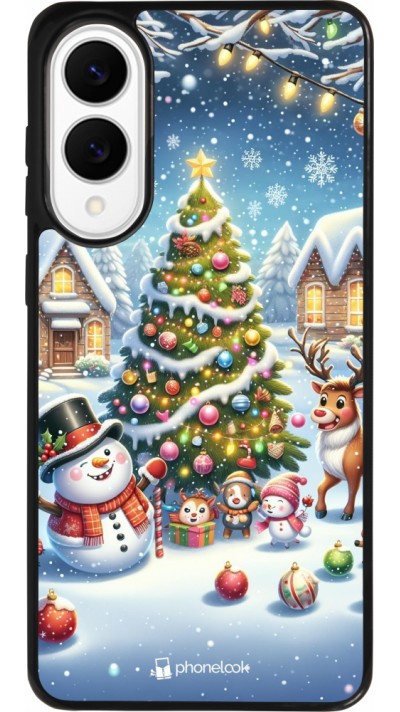 Coque Samsung Galaxy S25 Edge - Silicone rigide noir Noël 2023 bonhomme de neige et sapin Coque Samsung Galaxy S25 Edge - Silicone rigide noir Noël 2023 bonhomme de neige et sapin