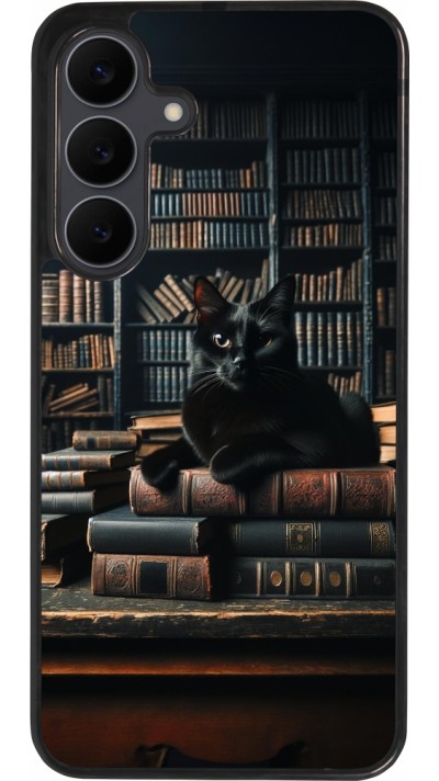 Samsung Galaxy S25 FE Case Hülle - Silikon schwarz Katze Bücher dunkel