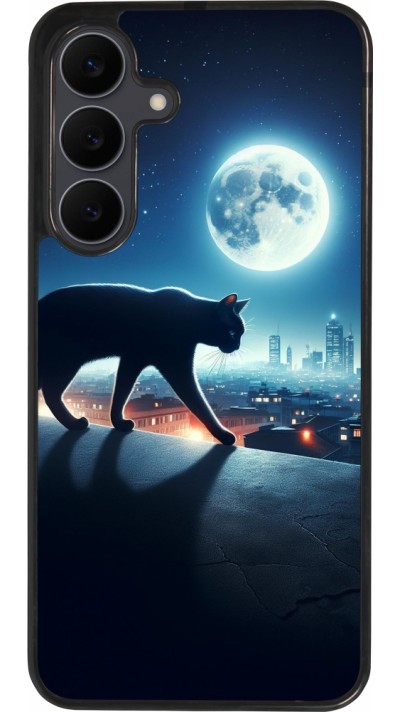 Samsung Galaxy S25 FE Case Hülle - Silikon schwarz Schwarze Katze unter dem Vollmond