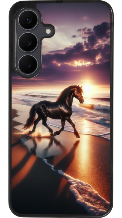 Coque Samsung Galaxy S25 FE - Silicone rigide noir Cheval majestueux plage