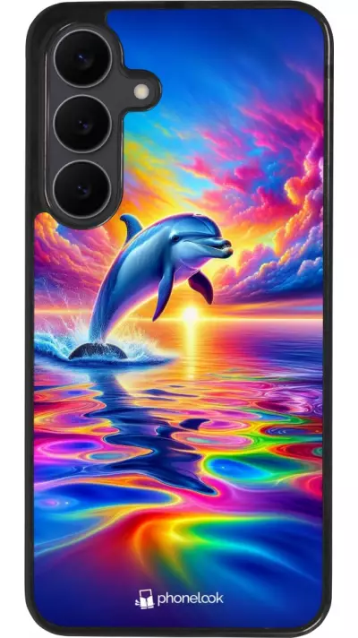Samsung Galaxy S25 FE Case Hülle - Silikon schwarz Glücklicher Regenbogen-Delfin
