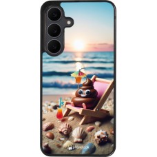 Samsung Galaxy S25 FE Case Hülle - Silikon schwarz Kackhaufen Emoji auf Liegestuhl
