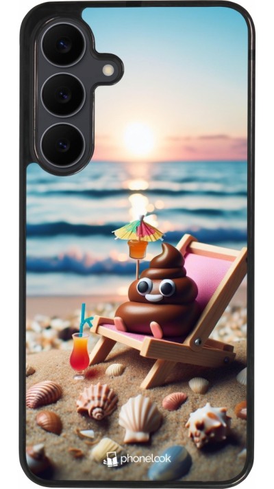 Samsung Galaxy S25 FE Case Hülle - Silikon schwarz Kackhaufen Emoji auf Liegestuhl