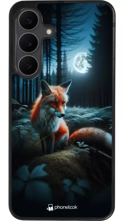 Coque Samsung Galaxy S25 FE - Silicone rigide noir Renard lune forêt