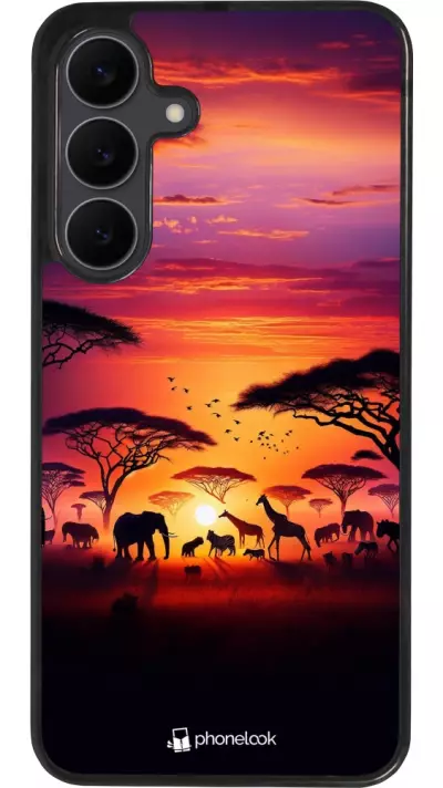 Coque Samsung Galaxy S25 FE - Silicone rigide noir Safari sunset wildlife