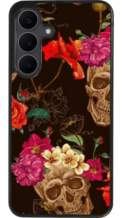 Coque Samsung Galaxy S25 FE - Silicone rigide noir Skulls and flowers