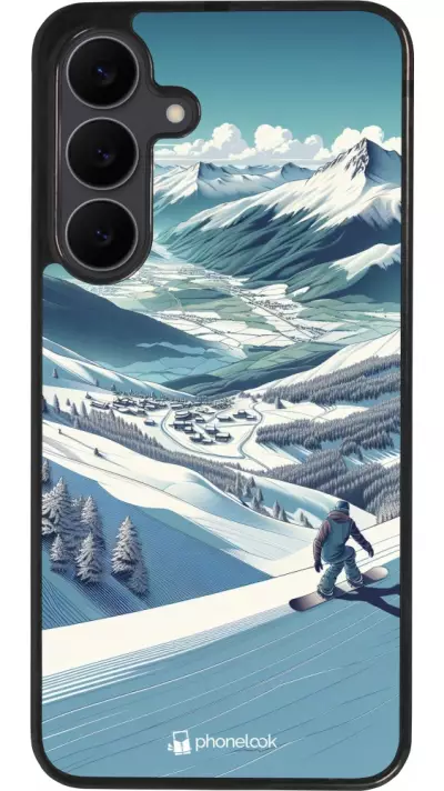 Coque Samsung Galaxy S25 FE - Silicone rigide noir Snowboarder Montagne