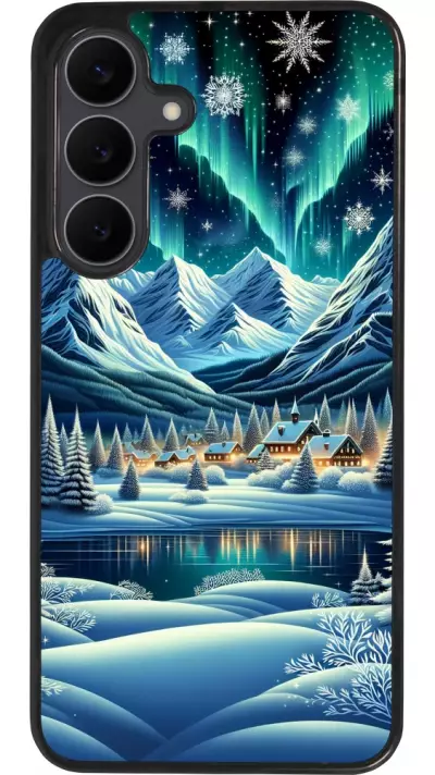 Coque Samsung Galaxy S25 FE - Silicone rigide noir Snowy Mountain Village Lake night