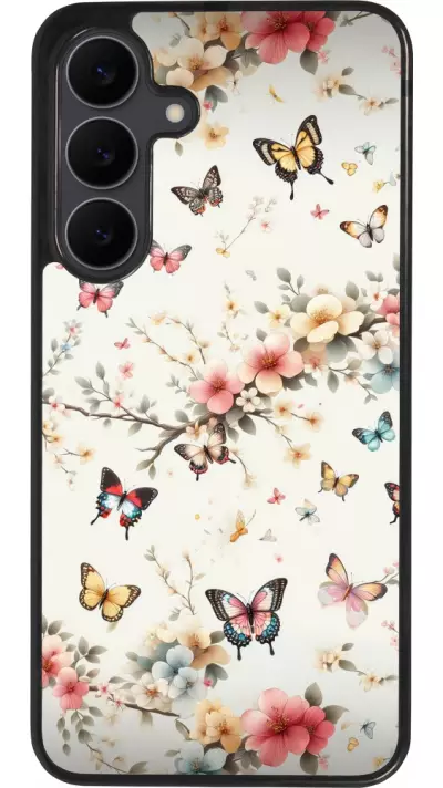 Coque Samsung Galaxy S25 FE - Silicone rigide noir Spring 25 Papillons Légers