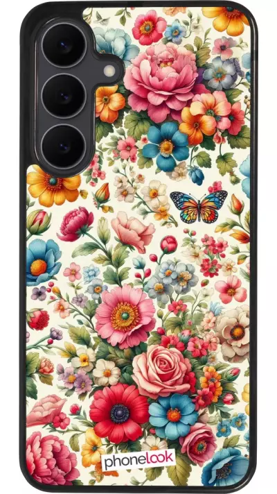 Coque Samsung Galaxy S25 FE - Silicone rigide noir Spring 25 printemps fleuri