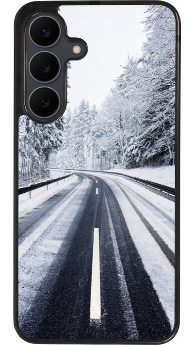 Coque Samsung Galaxy S25 FE - Silicone rigide noir Winter 22 Snowy Road