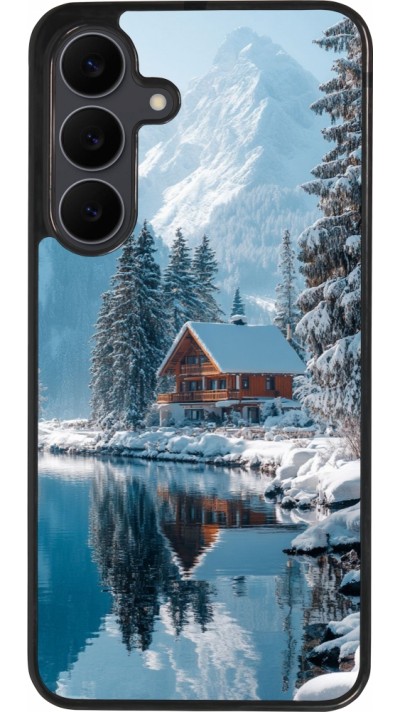 Coque Samsung Galaxy S25 FE - Silicone rigide noir Winter 25 Winter house forest day