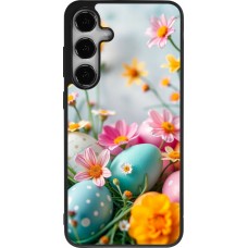 Coque Samsung Galaxy S25+ - Silicone rigide noir Easter 2026 Eggs with flowers