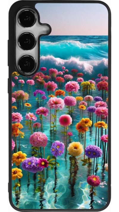 Coque Samsung Galaxy S25+ - Silicone rigide noir Flower sea waves