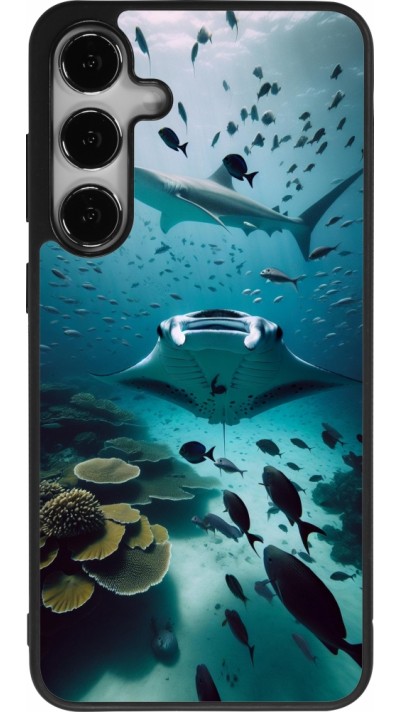 Coque Samsung Galaxy S25+ - Silicone rigide noir Manta Lagon Nettoyage