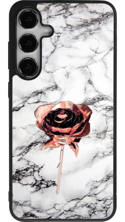 Coque Samsung Galaxy S25+ - Silicone rigide noir Marble Rose Gold