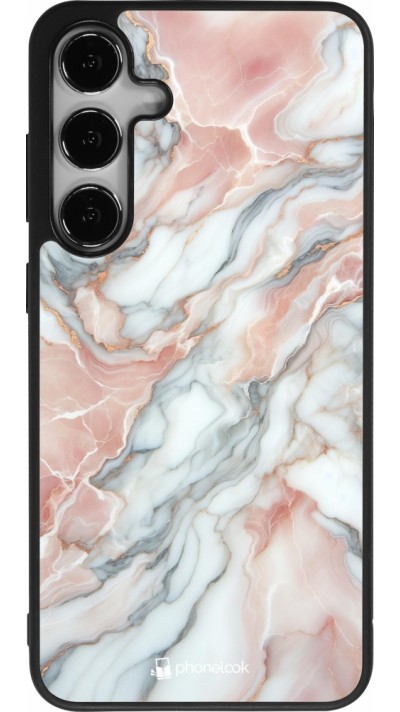 Coque Samsung Galaxy S25+ - Silicone rigide noir Marbre Rose Lumineux