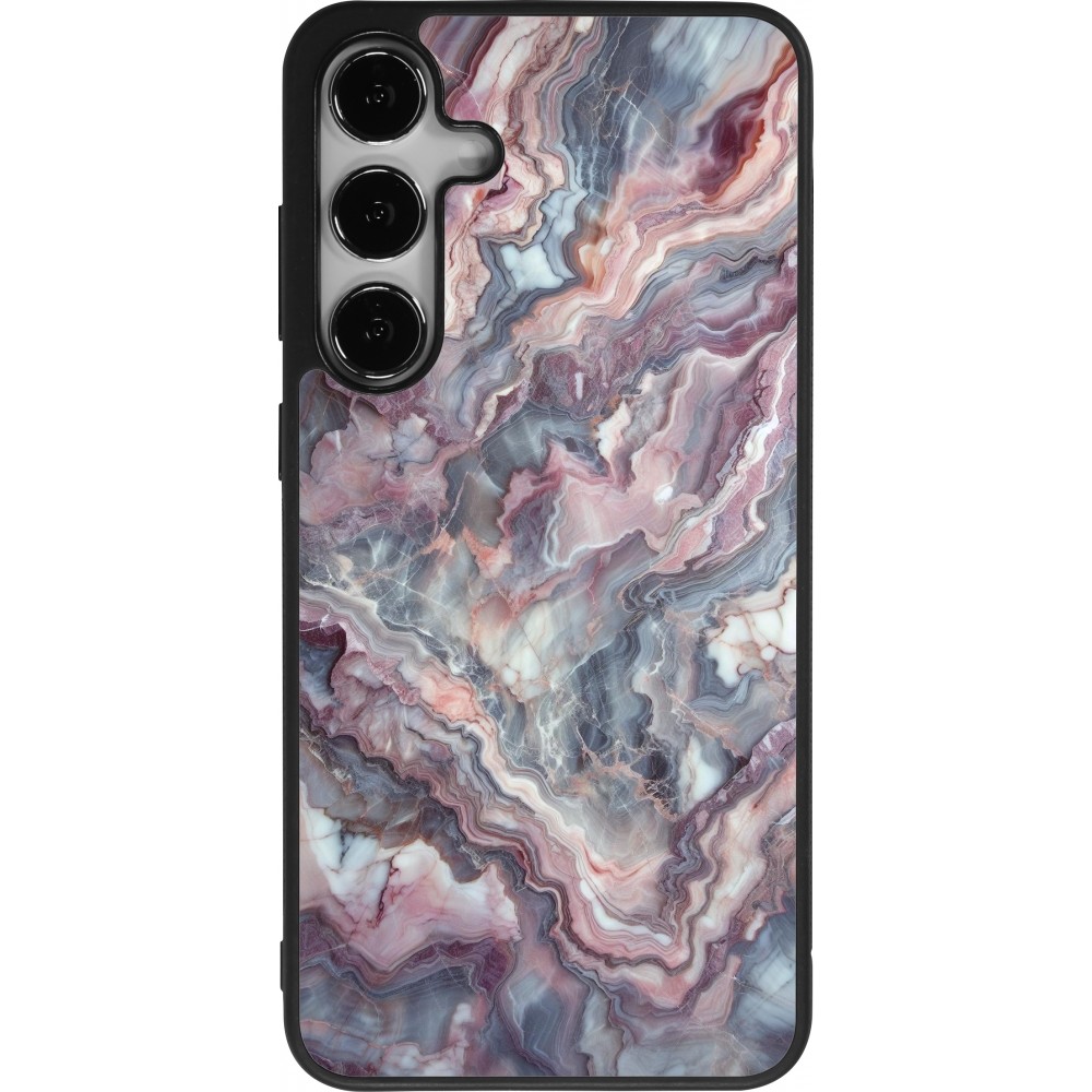 Coque Samsung Galaxy S25+ - Silicone rigide noir Marbre violette argentée