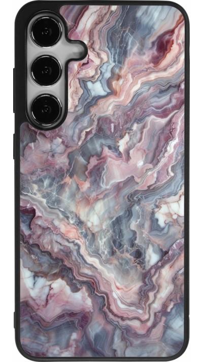 Coque Samsung Galaxy S25+ - Silicone rigide noir Marbre violette argentée
