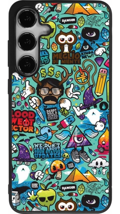 Coque Samsung Galaxy S25+ - Silicone rigide noir Mixed Cartoons Turquoise