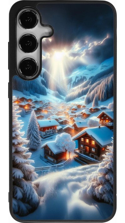 Coque Samsung Galaxy S25+ - Silicone rigide noir Mont Neige Lumière