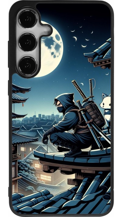 Coque Samsung Galaxy S25+ - Silicone rigide noir Ninja sous la lune