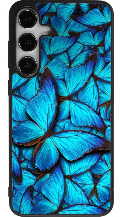 Coque Samsung Galaxy S25+ - Silicone rigide noir Papillon bleu