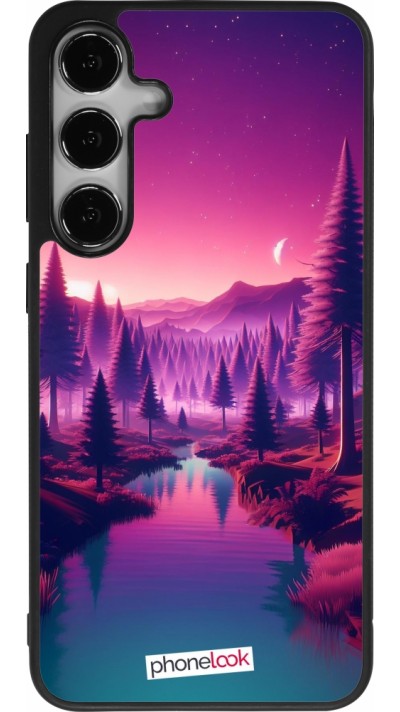 Coque Samsung Galaxy S25+ - Silicone rigide noir Paysage Violet-Rose